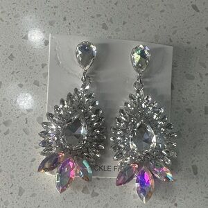 Crystal Teardrop Statement Earrings - Unbranded